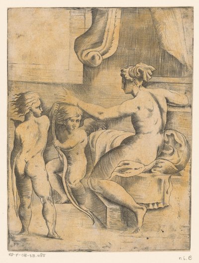 2 つの putti を持つ金星 作： Monogrammist FP (Italië; 16e eeuw)