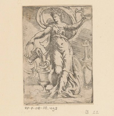 水差しと水差しを持つ女性 作： Monogrammist FP (Italië; 16e eeuw)