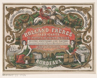 ボルドーの製紙会社Rolland Frèresの名刺 作： Monogrammist PC (lithograaf)
