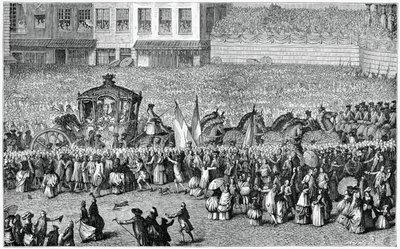 パレードでの馬車、1782年、1885年。 作： Moreau