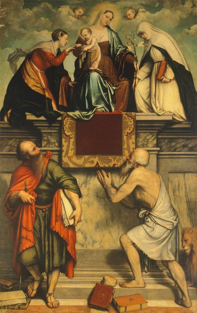 Enthroned Madonna with Child, St Catherine, St Paul and St Jerome   1462576   ja       japanese Successfully Translated  Original: Kew Gardens: The Pagoda and Bridge [1985, Cormack, YCBA Concise Catalogue] Translat: Kew Gardens: The Pagoda and Bridge [1985 作： Moretto da Brescia