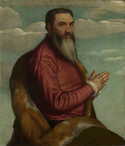長いあごひげを生やした祈りの男 作： Moretto da Brescia