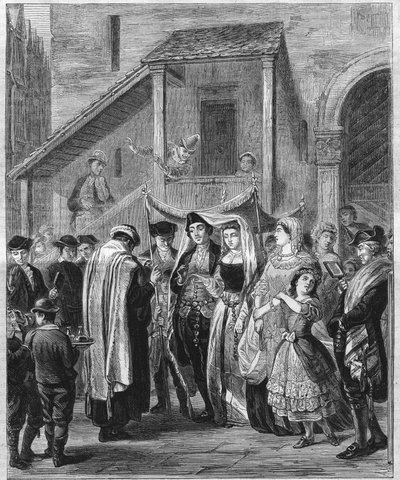 1869年にドイツで行われたユダヤ人の結婚式。 作： Moritz Daniel Oppenheim