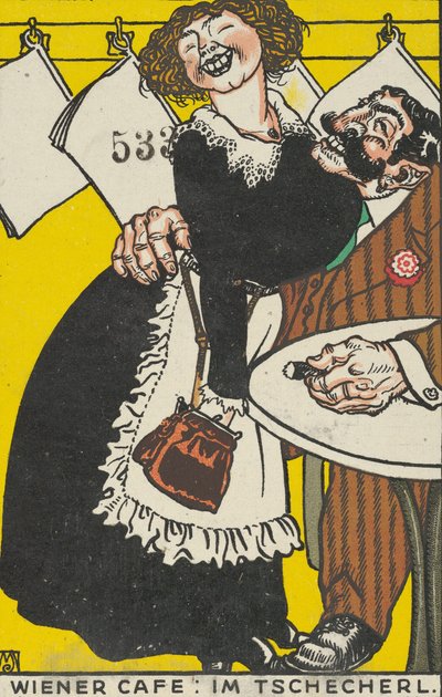 ウィーンのカフェ: 小さなカフェで ウィーンのカフェ: Im Tschecherl, 1911. 作： Moritz Jung