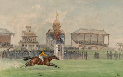 ウィーンのフロイデナウでの競馬 1884 作： Moritz Ledeli