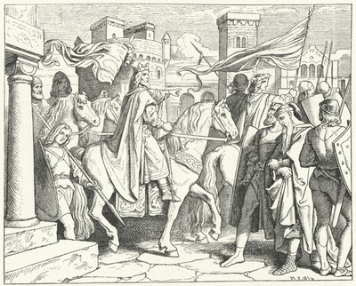 パヴィアに入るシャルルマーニュ（774年）（版画 作： Moritz Ludwig von Schwind