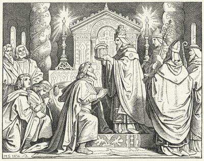 シャルルマーニュの神聖ローマ皇帝としての戴冠式（800年）（エングレーヴィング 作： Moritz Ludwig von Schwind