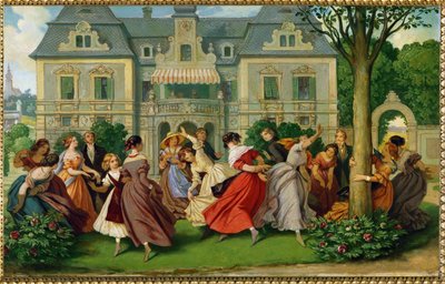 社交界のゲーム、背景は荘園...（油絵） 作： Moritz Ludwig von Schwind
