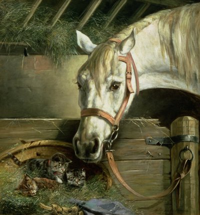馬と子猫、1890 作： Moritz Muller