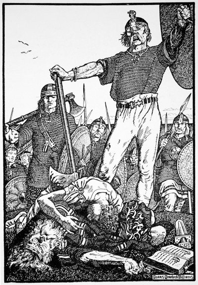 1913 年 1014 年、アイルランド、クロンターフの戦いでのブライアン ボルの死。 作： Morris Meredith Williams