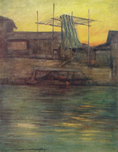 「裏運河、大阪」、c1887、1901 作： Mortimer L Menpes