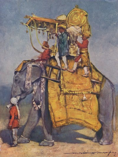 すべての装具をつけた状態の象」1903年 作： Mortimer L Menpes