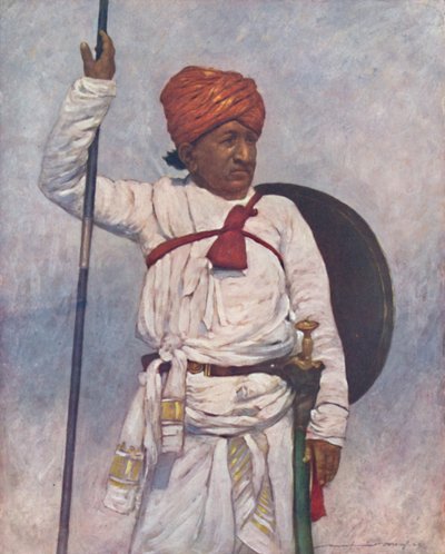 「ボンベイ首長の武装した保持者」、1903 作： Mortimer L Menpes
