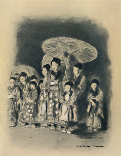 「芝居を見る子供たち」、1903年 作： Mortimer L Menpes