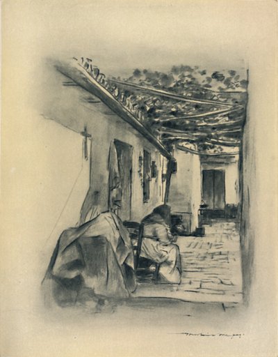「セビリアの中庭」、1903 年。 作： Mortimer L Menpes