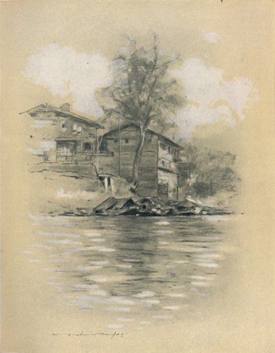 スリナガルの川の住居、1903 作： Mortimer L Menpes