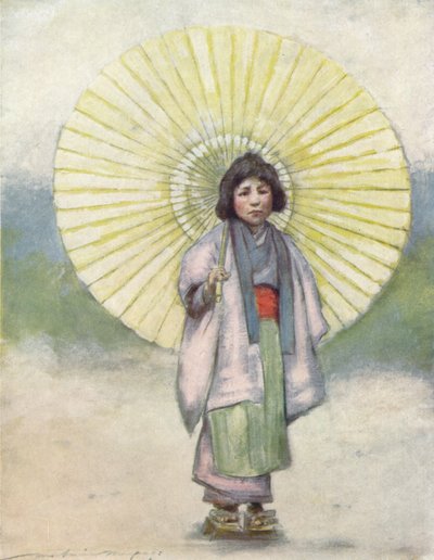 「子供と傘」、c1887、1901 作： Mortimer L Menpes