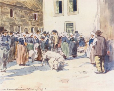 豚の市場（カラーリトグラフ） 作： Mortimer Ludington Menpes