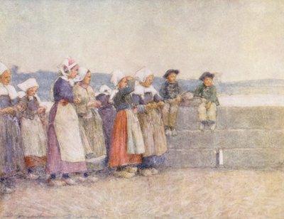 コンカルノーの漁船見張り（カラーリトグラフ） 作： Mortimer Ludington Menpes