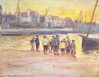 世界の子供たちブルトン、コンカルノーにて（カラーリトグラフ） 作： Mortimer Ludington Menpes