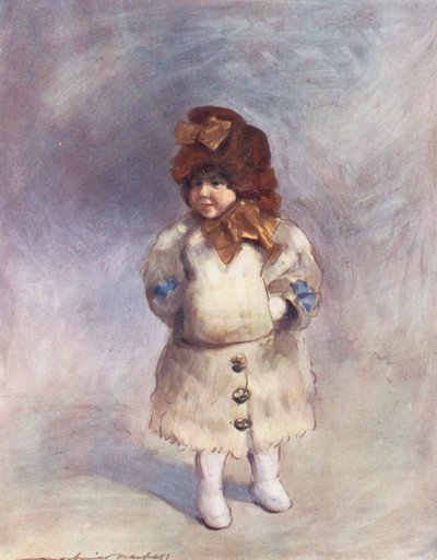 世界の子供たちカナダ、最初の散歩（カラーリトグラフ） 作： Mortimer Ludington Menpes