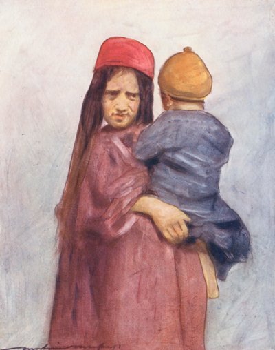 世界の子供たち腕いっぱいのカシミア（カラーリトグラフ） 作： Mortimer Ludington Menpes
