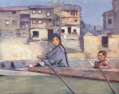 世界の子供たちカシミア、ジェラム川にて（カラーリトグラフ） 作： Mortimer Ludington Menpes