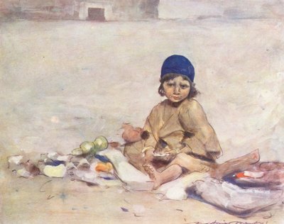 世界の子供たちカシミア、シッティング・スティル（カラーリトグラフ） 作： Mortimer Ludington Menpes