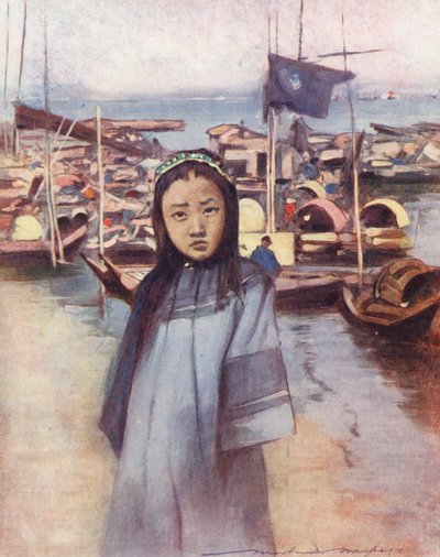 世界の子供たち中国語、バージーの少女（カラーリトグラフ） 作： Mortimer Ludington Menpes