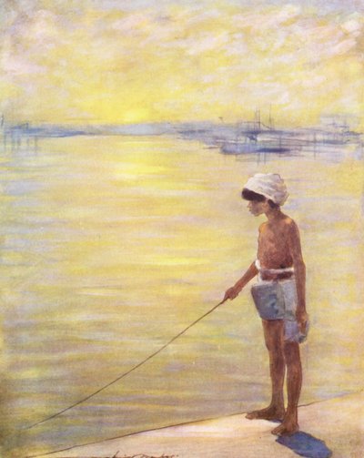 世界の子供たちチンガル語、漁業（カラーリトグラフ） 作： Mortimer Ludington Menpes