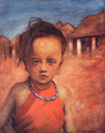 世界の子供たちチンガリーズ、最高の青いビーズ（カラーリトグラフ） 作： Mortimer Ludington Menpes