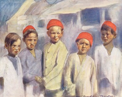 世界の子供たちチンガル語、レース観戦（カラーリトグラフ） 作： Mortimer Ludington Menpes