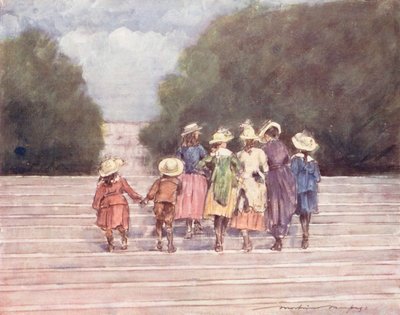 世界の子供たちフランス、チュイルリー公園にて（カラーリトグラフ） 作： Mortimer Ludington Menpes