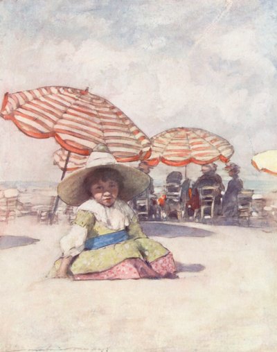世界の子供たちフランス、トゥルーヴィルの浜辺にて（カラーリトグラフ） 作： Mortimer Ludington Menpes