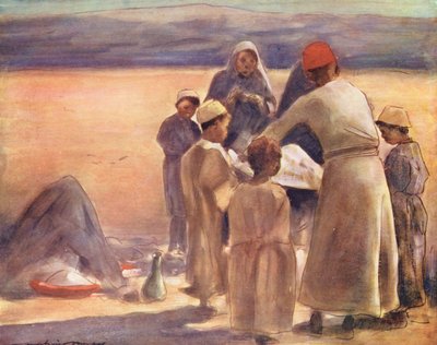 世界の子供たち地理の授業（カラーリトグラフ） 作： Mortimer Ludington Menpes