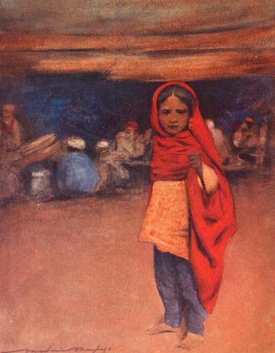 世界の子供たちインディアン、一日の終わり（カラーリトグラフ） 作： Mortimer Ludington Menpes