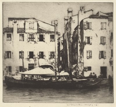 運河、ベネチアン島のボート 作： Mortimer Menpes