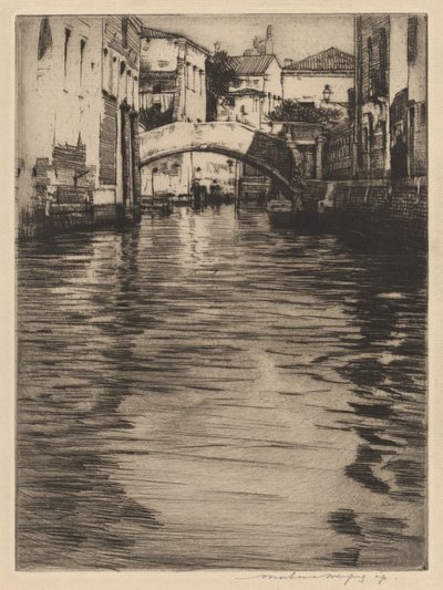 反射、ヴェネツィア (ルチアーノ橋、大運河) 作： Mortimer Menpes