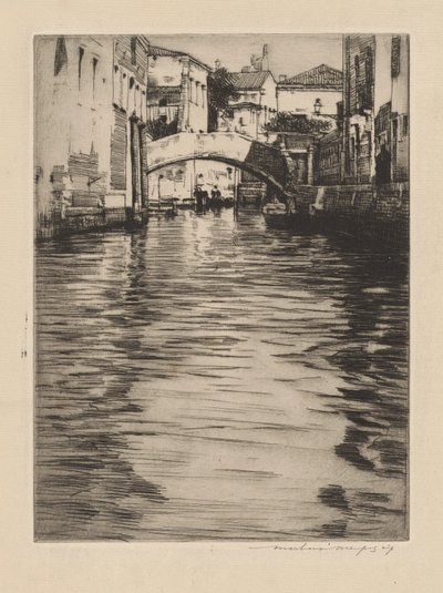 反射、ヴェネツィア (ルチアーノ橋、大運河) 作： Mortimer Menpes