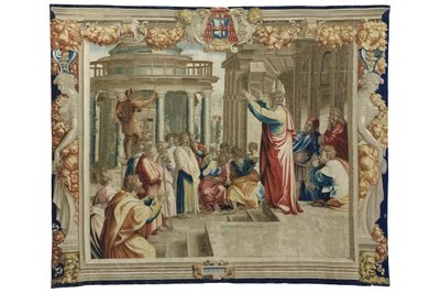 アテネの人々に説教する聖パウロ、1630年頃（ラファエロの漫画にタペストリー） 作： Mortlake Tapestry Manufactory
