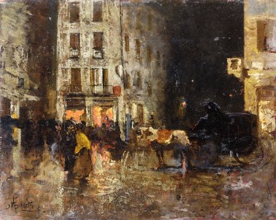 夜のストリートシーン、 作： Mose Bianchi