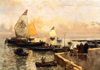 キオッジャの石炭船、モーゼ ビアンキ (1840-1904)。 作： Mose Bianchi