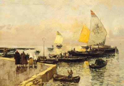 キオッジャの石炭船、モーゼ ビアンキ (1840-1904)。 作： Mose Bianchi