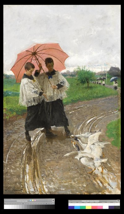 祭りから戻って、1880 作： Mose Bianchi