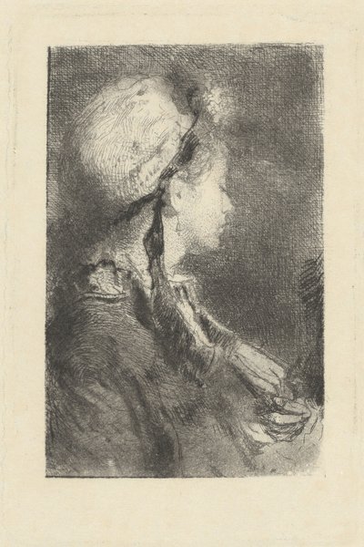 右向きの横顔の芸術家の妻 作： Mose Bianchi