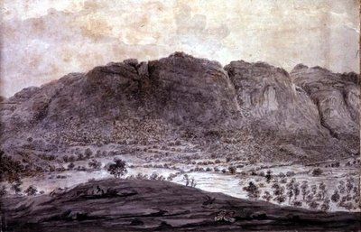 ダーウェントウォーターとケズィックのヴェイルのパノラマビュー、山の詳細、1772年頃（紙に鉛筆とウォッシュ）（92086-90参照） 作： Moses (attr. to) Griffith