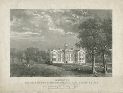 Ingestre Hall：リトグラフ、nd [c 1840] 作： Moses Webster