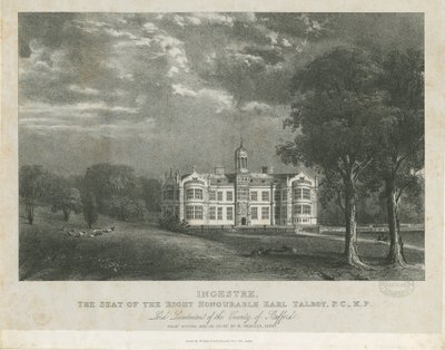 Ingestre Hall：リトグラフ、nd [c 1840] 作： Moses Webster
