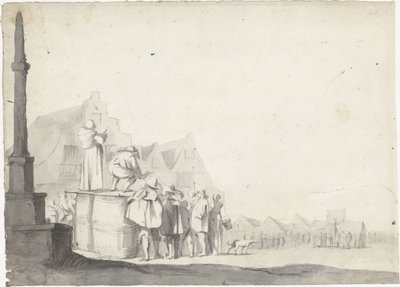 バレルにアナウンサーがいるマーケット広場 作： Moses ter Borch (possibly)