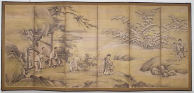Cenas de 24 Paragons Of Filial Piety (tinta e pigmento dourado sobre papel) 作： Motonobu Kano